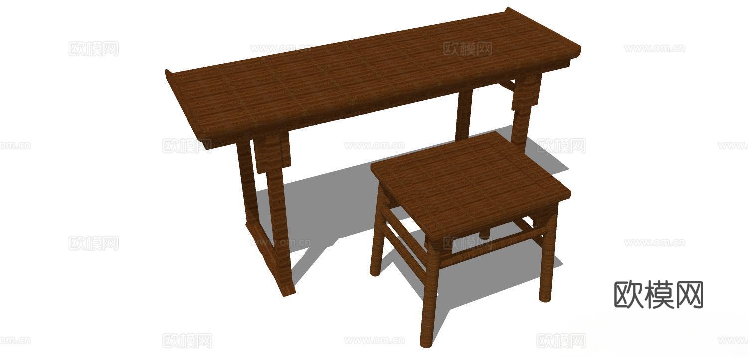 实木桌椅 实木椅子 实木桌子 椅子 桌子 书法桌su模型