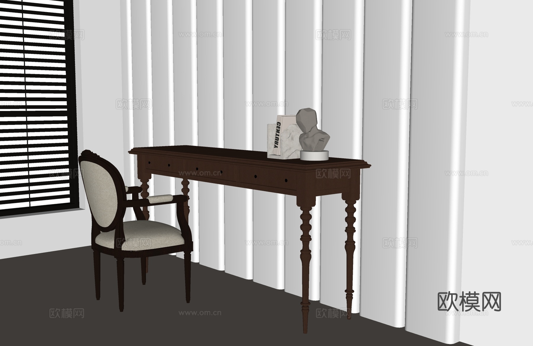美式书桌 美式书桌椅组合 美式餐椅 美式休闲椅su模型