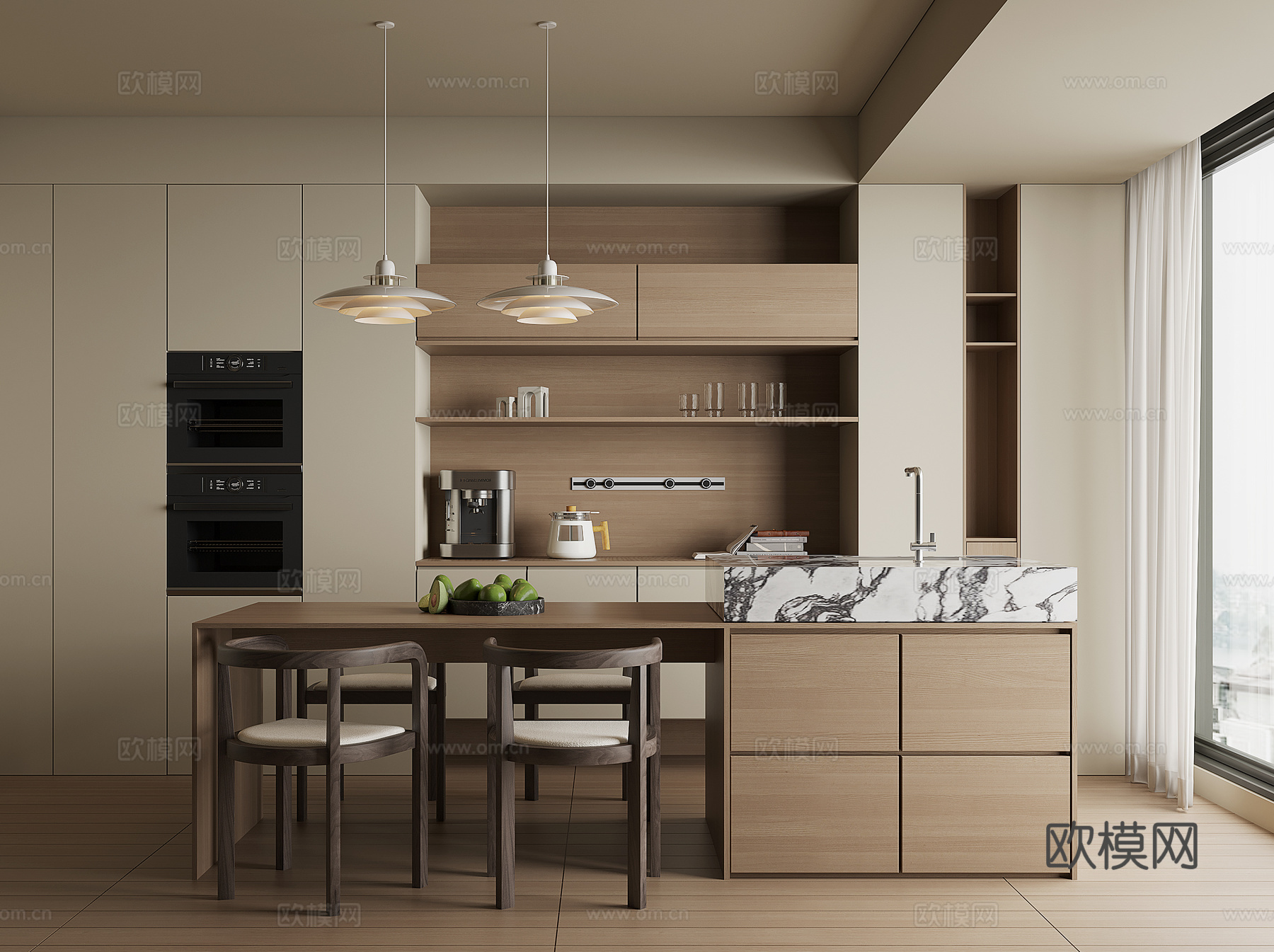 现代岛台餐厅su模型