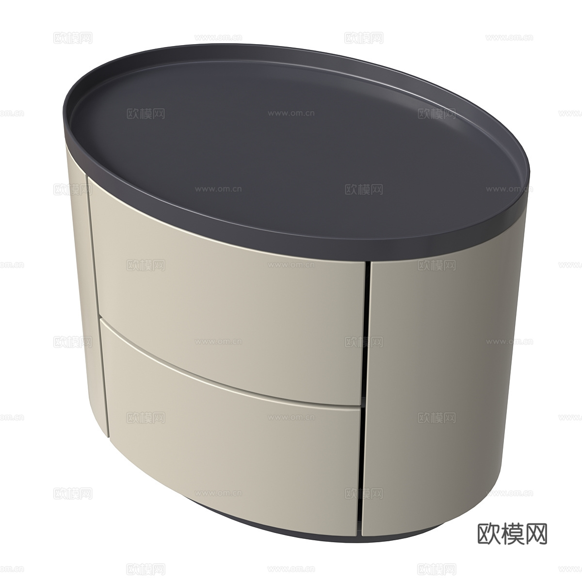 现代意式椭圆床头柜3d模型下载（渲染图2）
