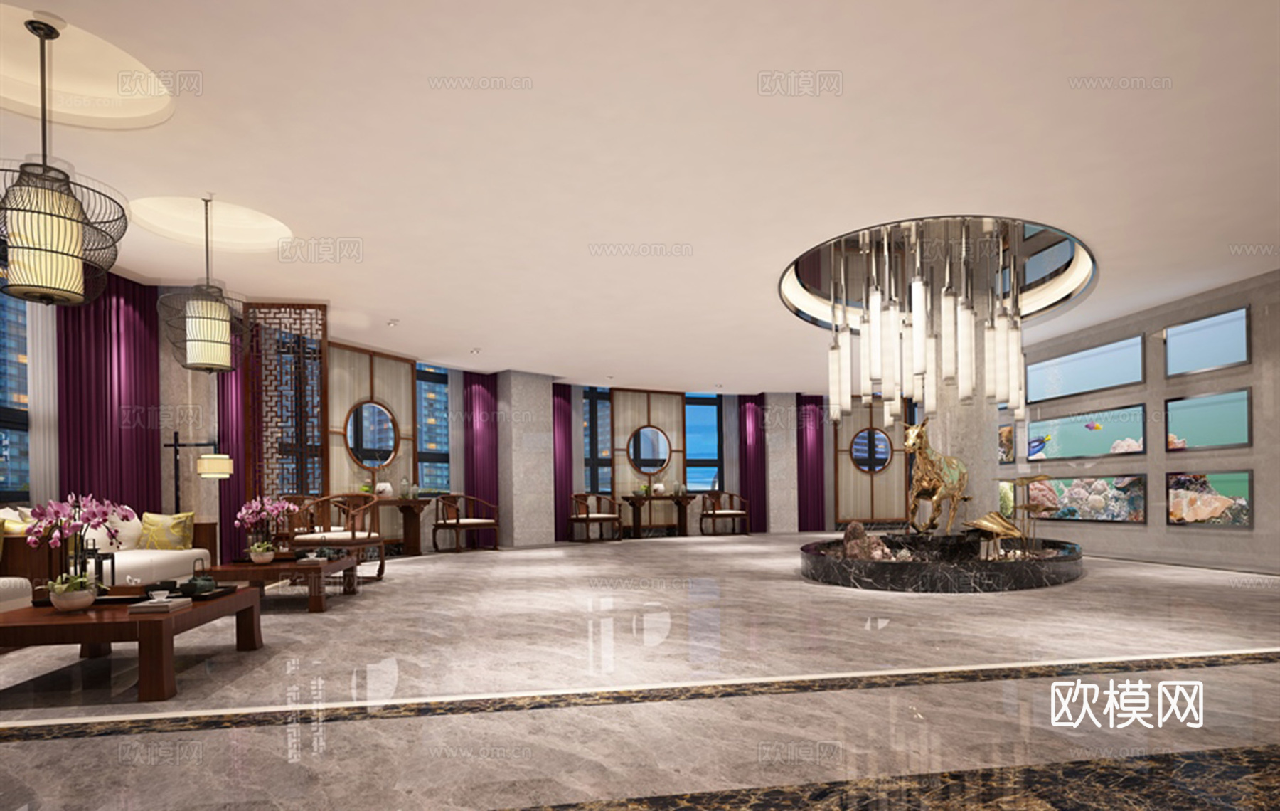 新中式中式公司大堂3d模型下载