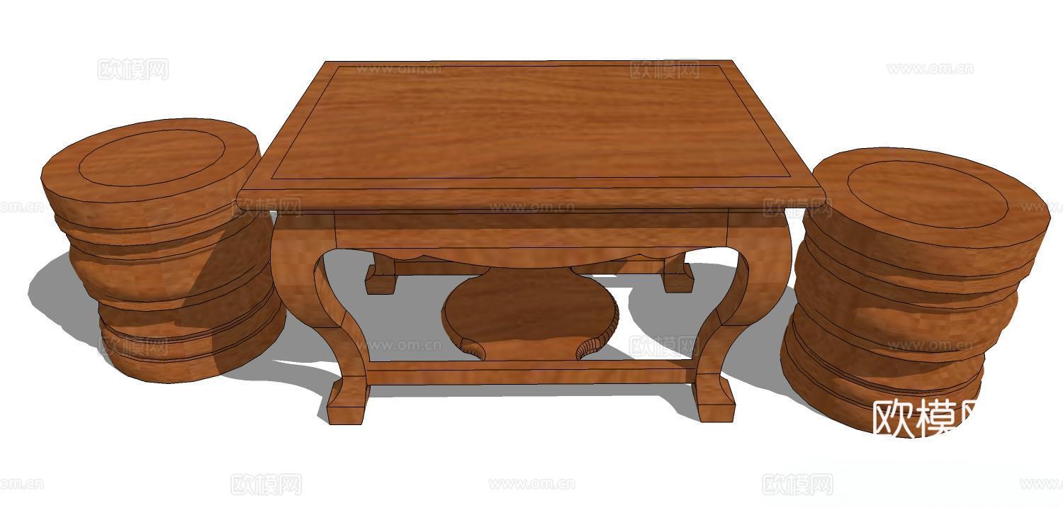 实木桌椅 实木椅子 实木桌子 椅子 桌子 餐桌椅su模型