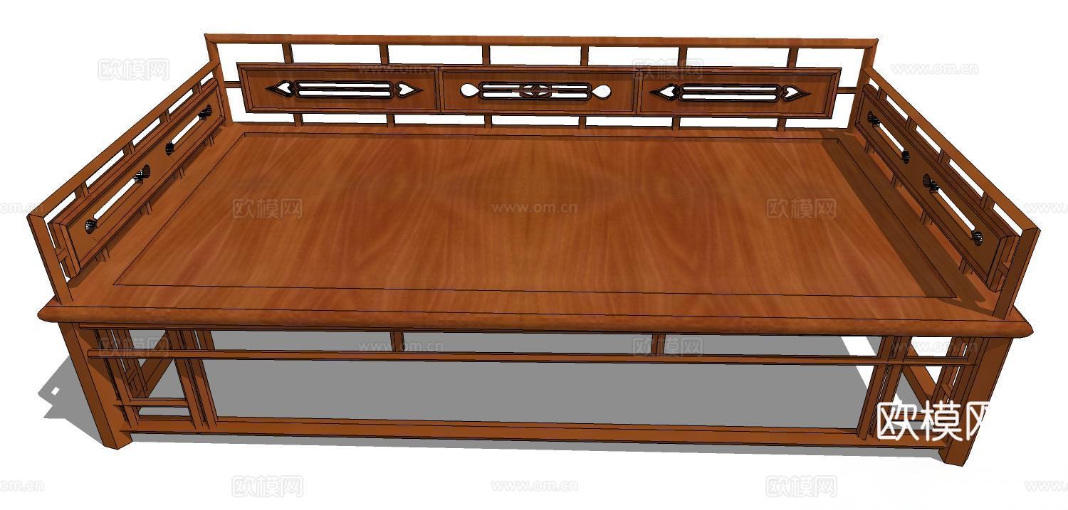 罗汉床 塌 实木床 床 实木罗汉床 沙发床 实木沙发su模型