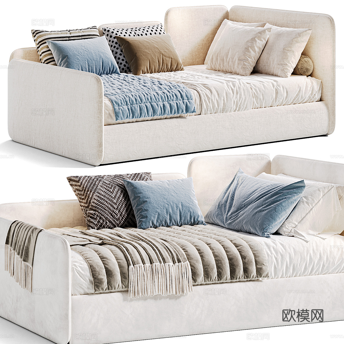 奶油风儿童布艺沙发床3d模型下载（渲染图5）