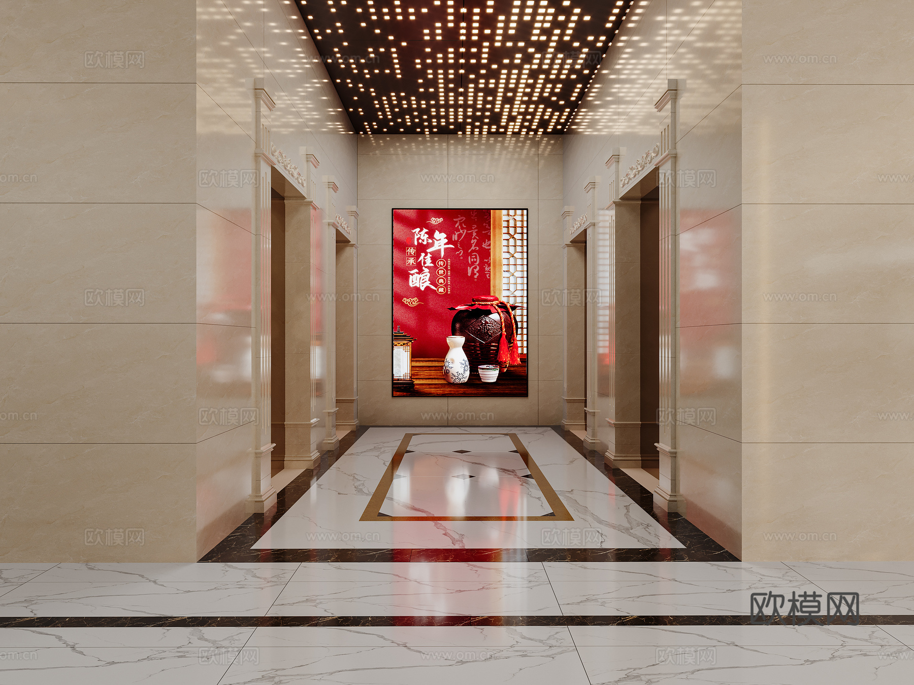 现代轻奢酒店大堂前台电梯厅su模型