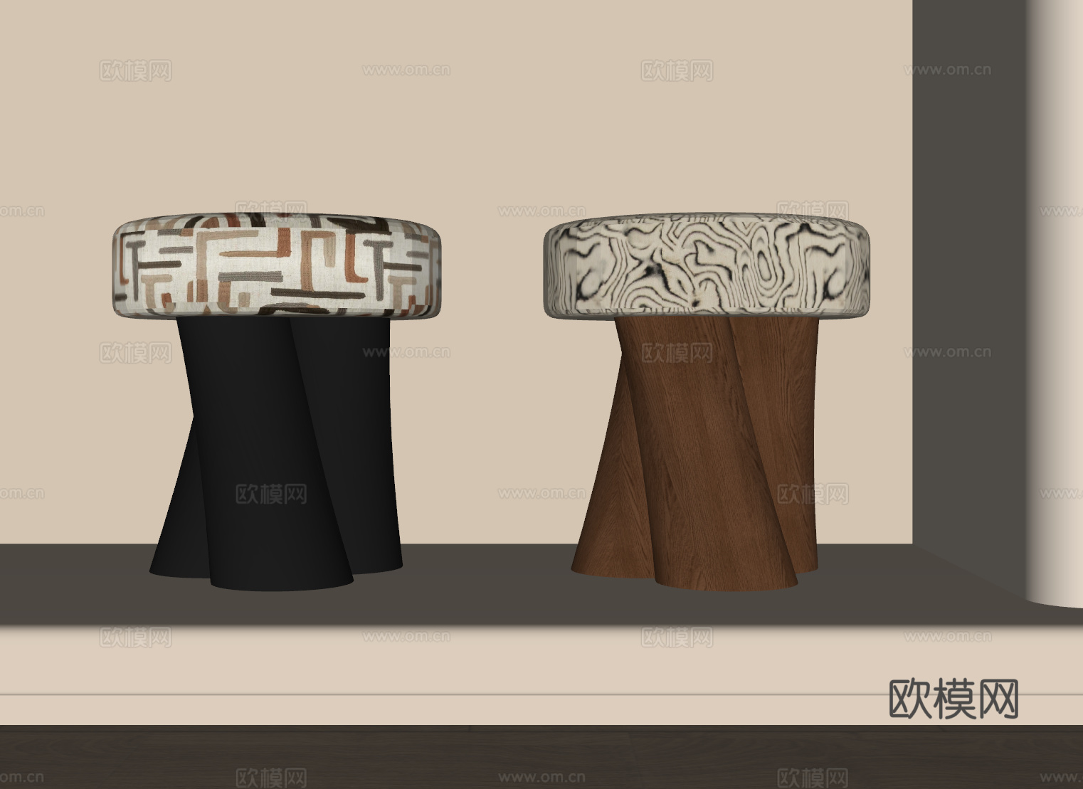 现代复古凳子 换鞋凳 梳妆凳 法式中古凳子su模型