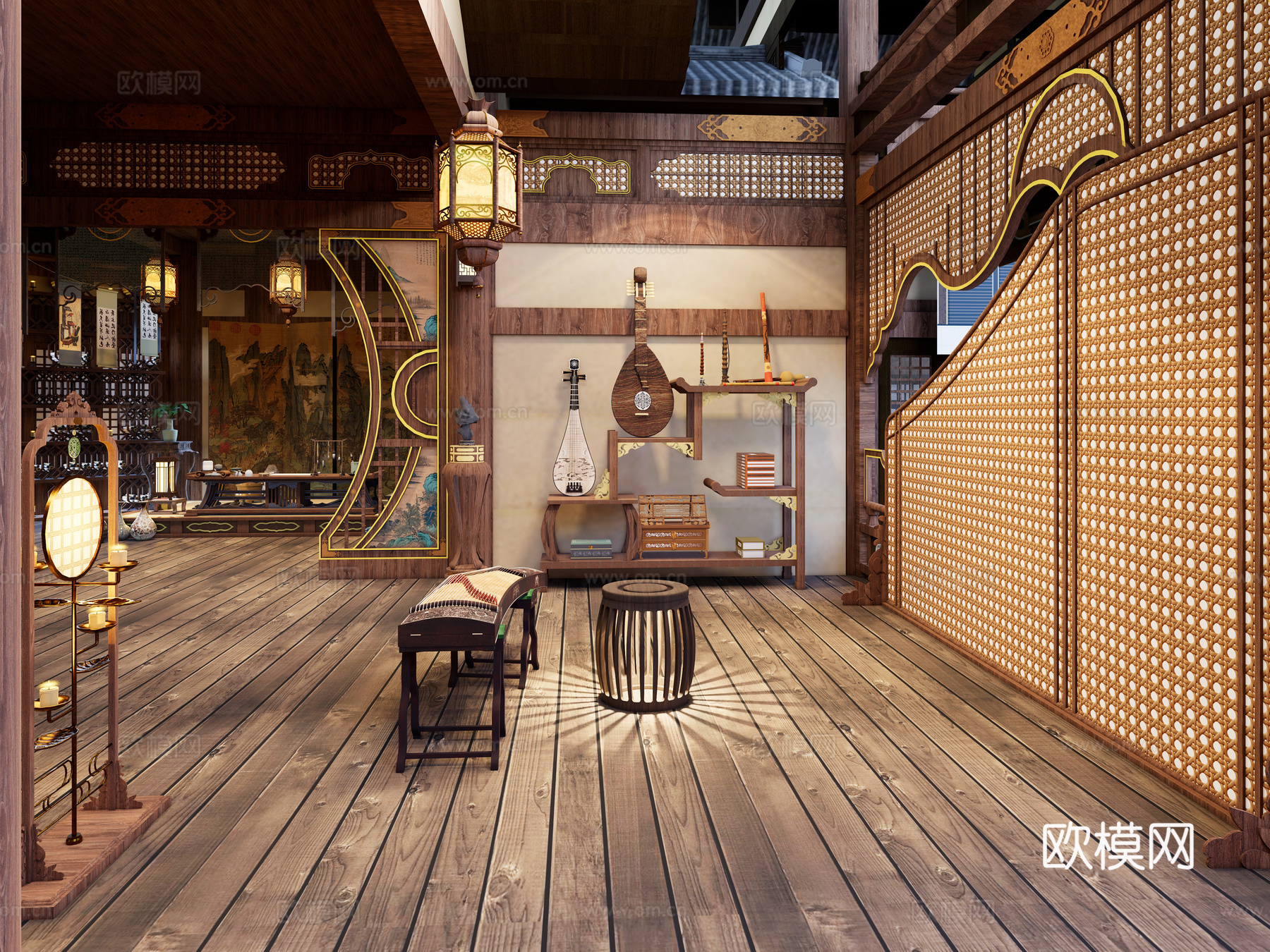 宋式 唐代 中式 古建筑家装空间 影视 古代客厅 书房 影视su模型