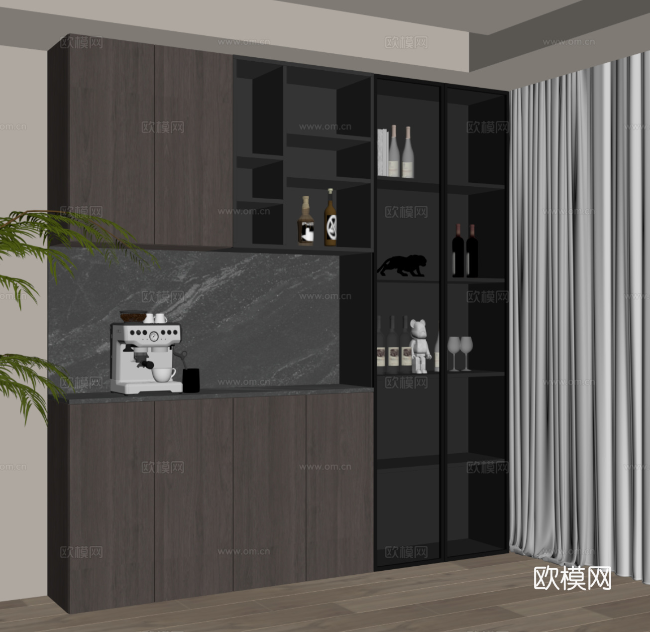 现代意式酒柜 餐边柜su模型