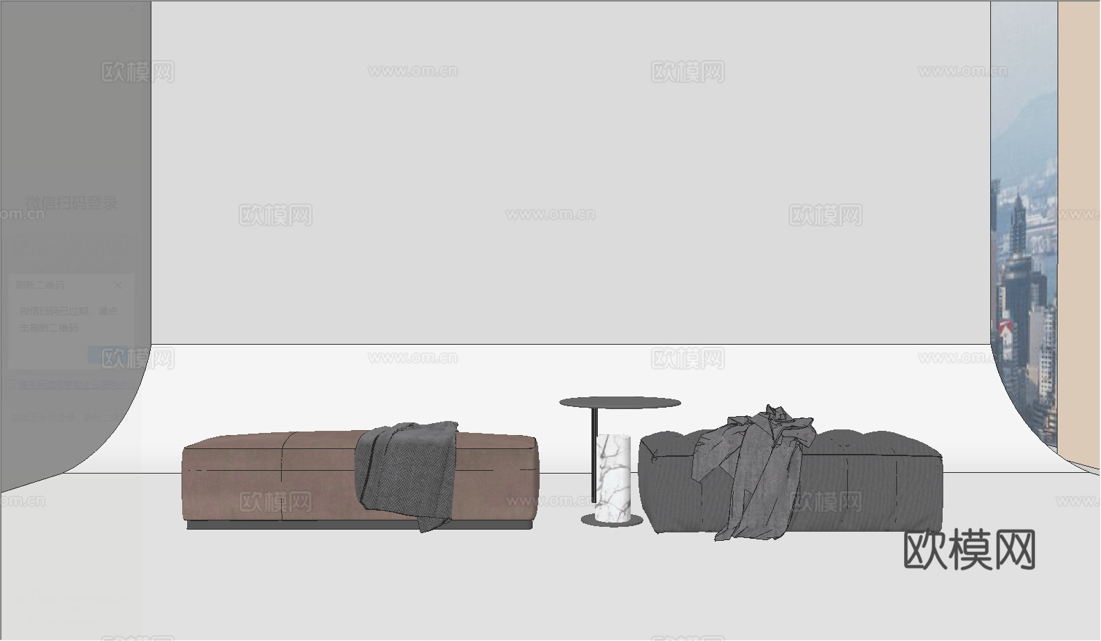 现代床尾凳组合su模型