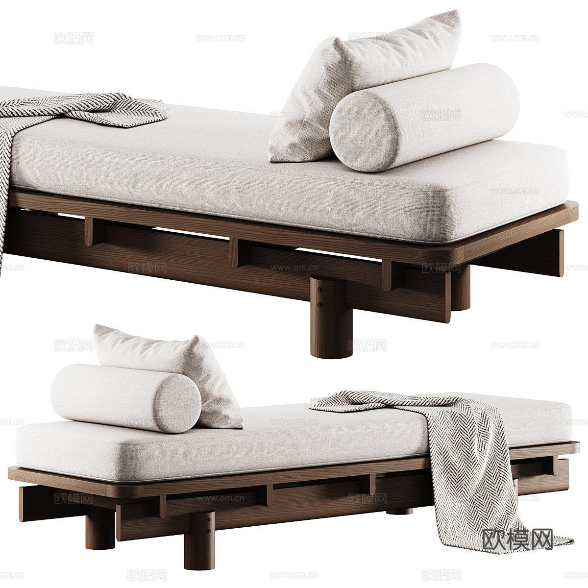 新中式中古风 Yume 家具沙发床3d模型下载（渲染图1）