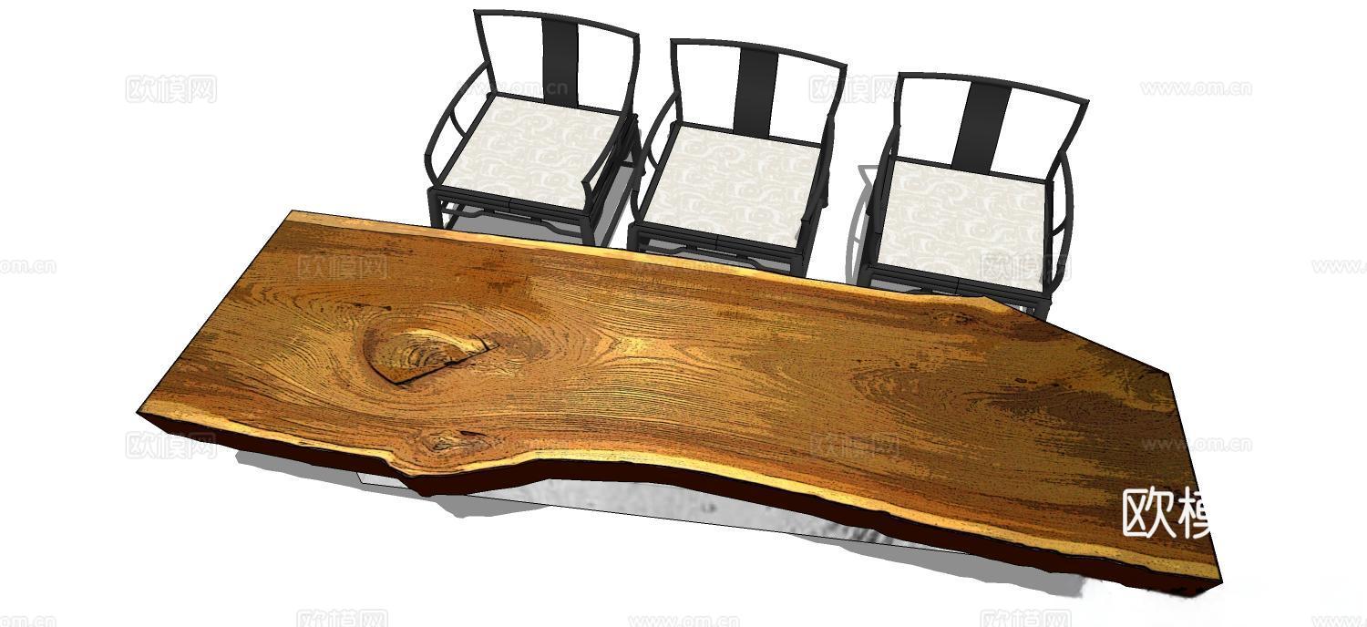 实木桌椅 实木椅子 实木桌子 椅子 桌子 茶桌椅su模型