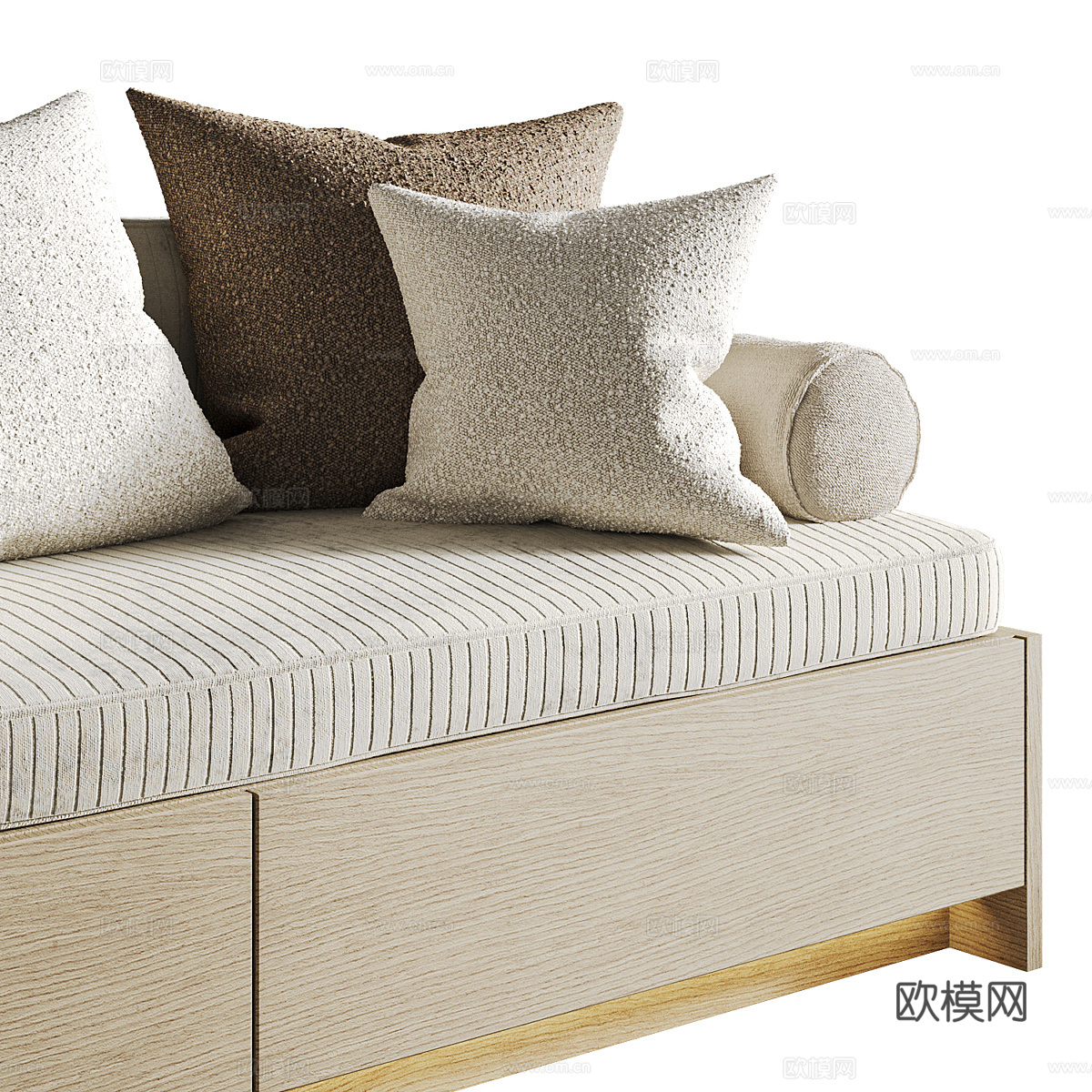 新中式布艺木质飘窗凳3d模型下载（渲染图3）