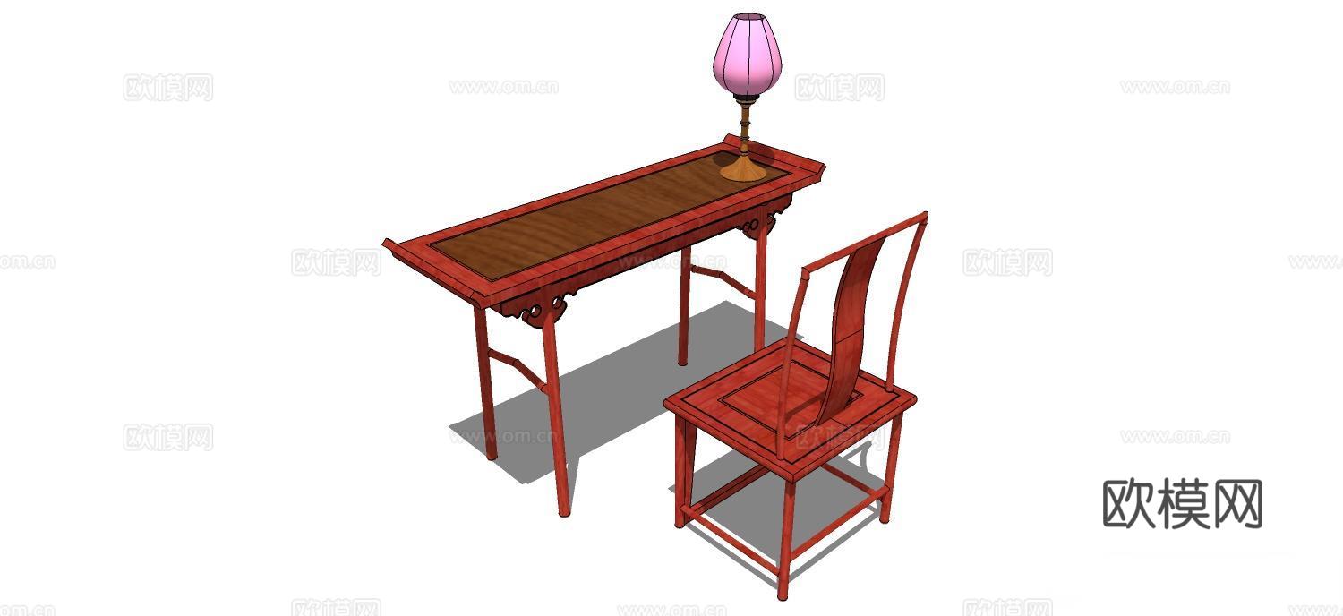 实木桌椅 实木椅子 实木桌子 椅子 桌子 书桌椅su模型