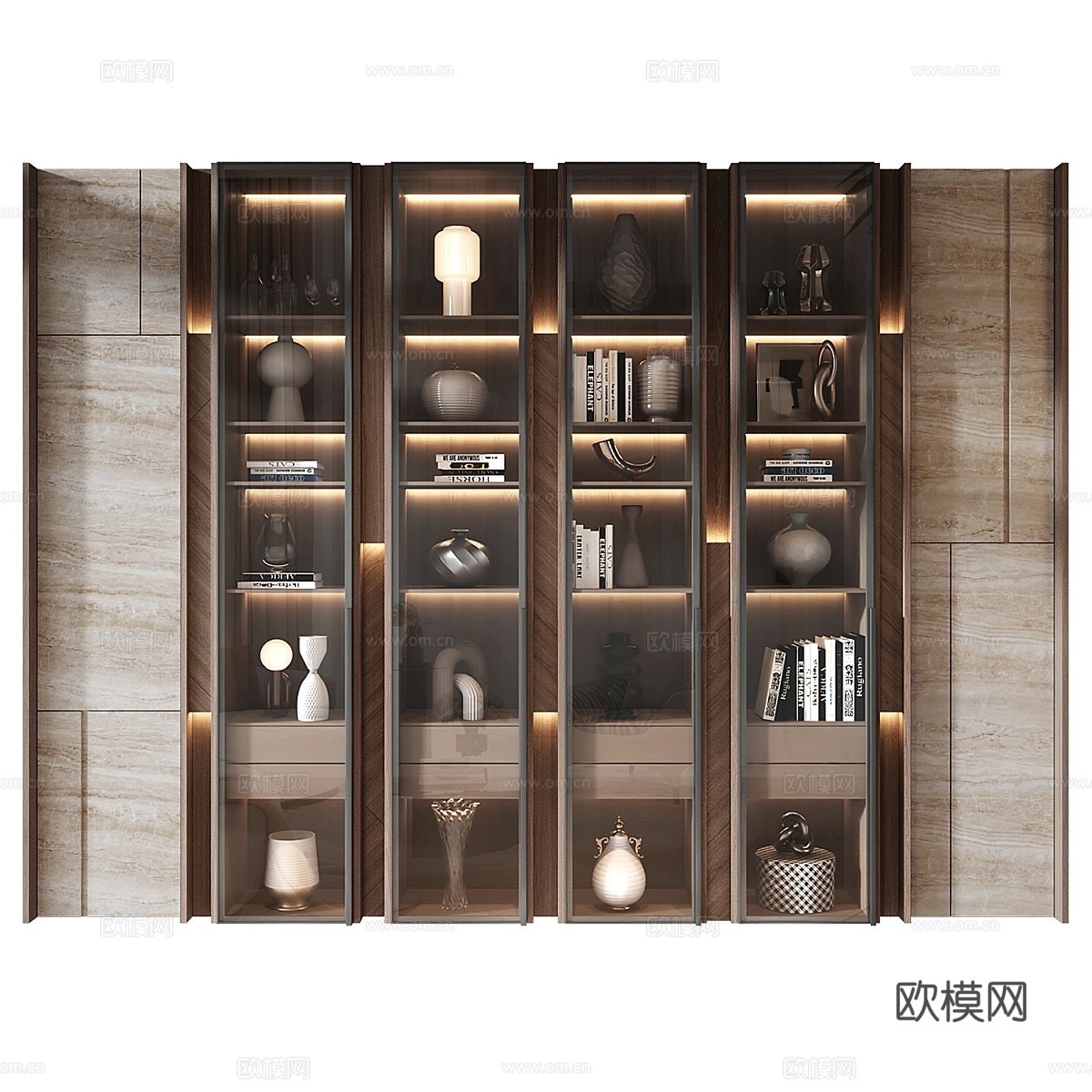 现代意式轻奢装饰柜 书柜 装饰架3d模型下载_ID16147827_3dmax免费模型-欧模网