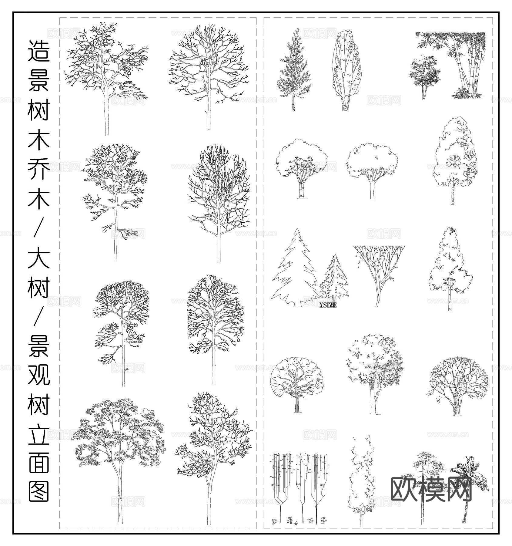 树木大树 乔木 绿植 景观植物立面图cad施工图