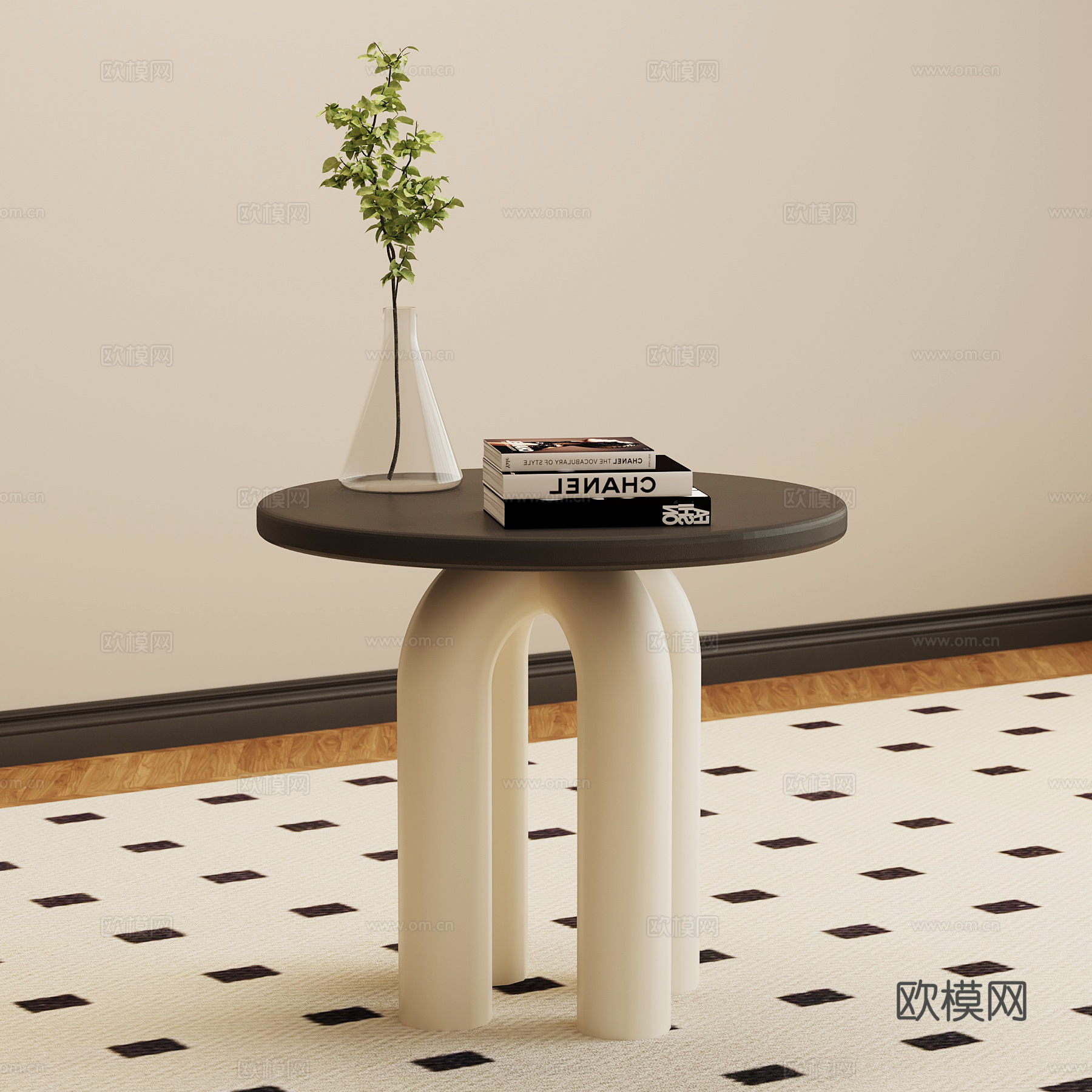 现代奶油风边几 复古边几 圆几su模型