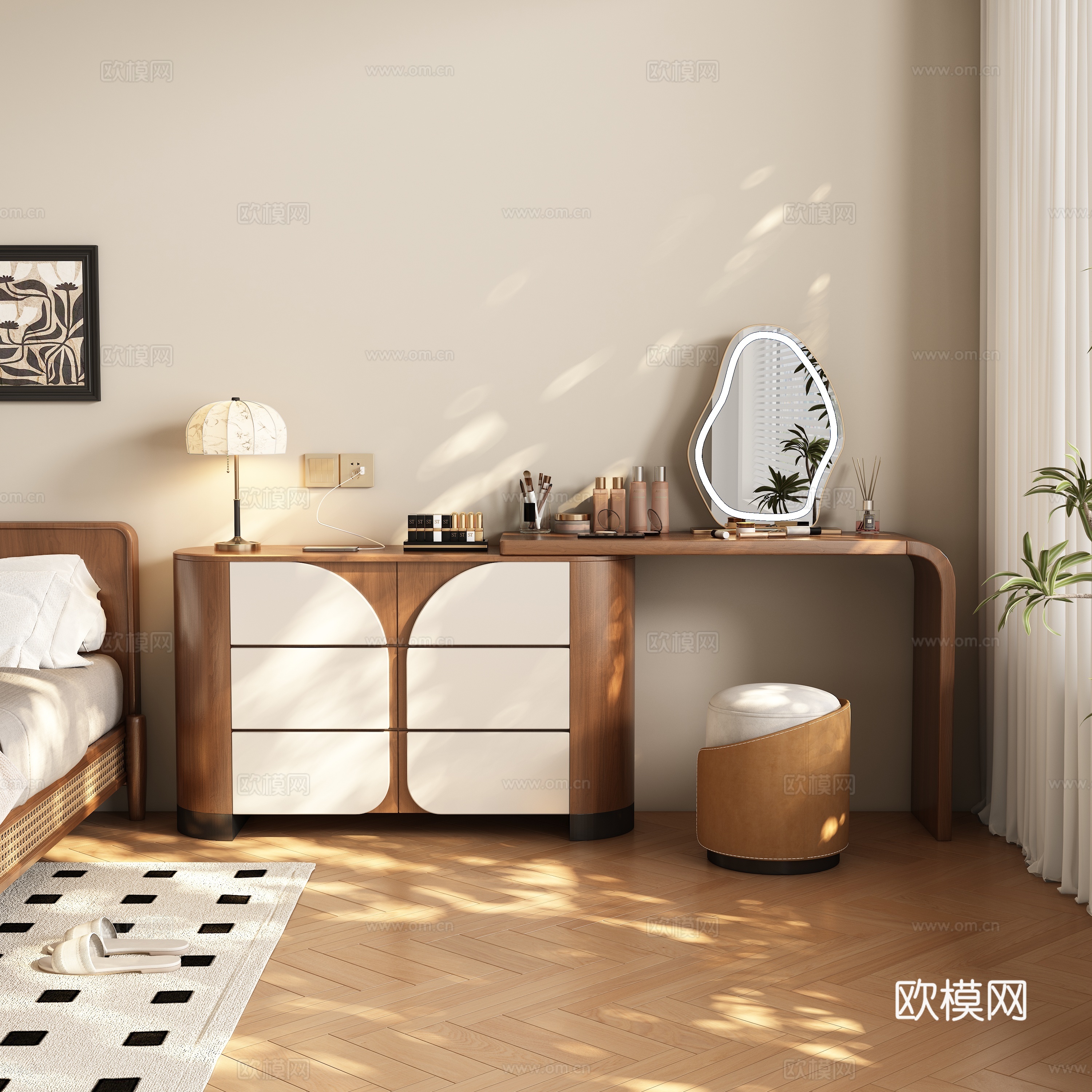 现代侘寂风梳妆台3d模型下载