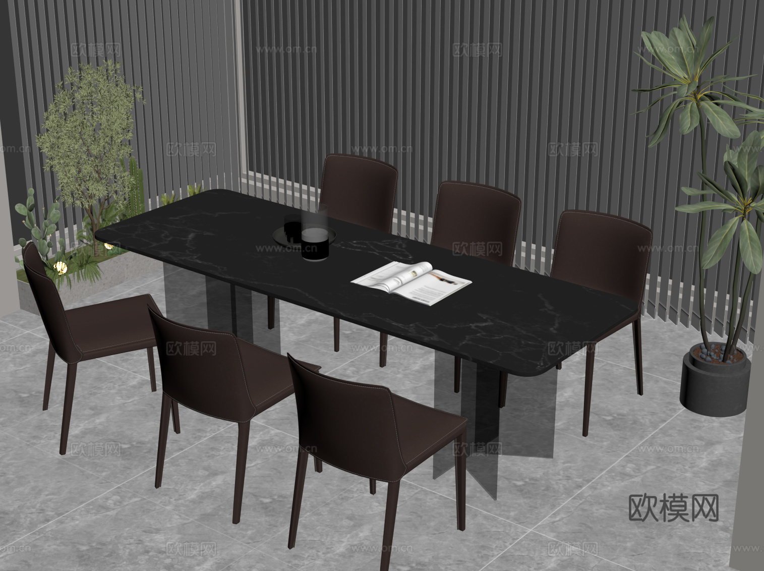 现代意式餐桌椅su模型