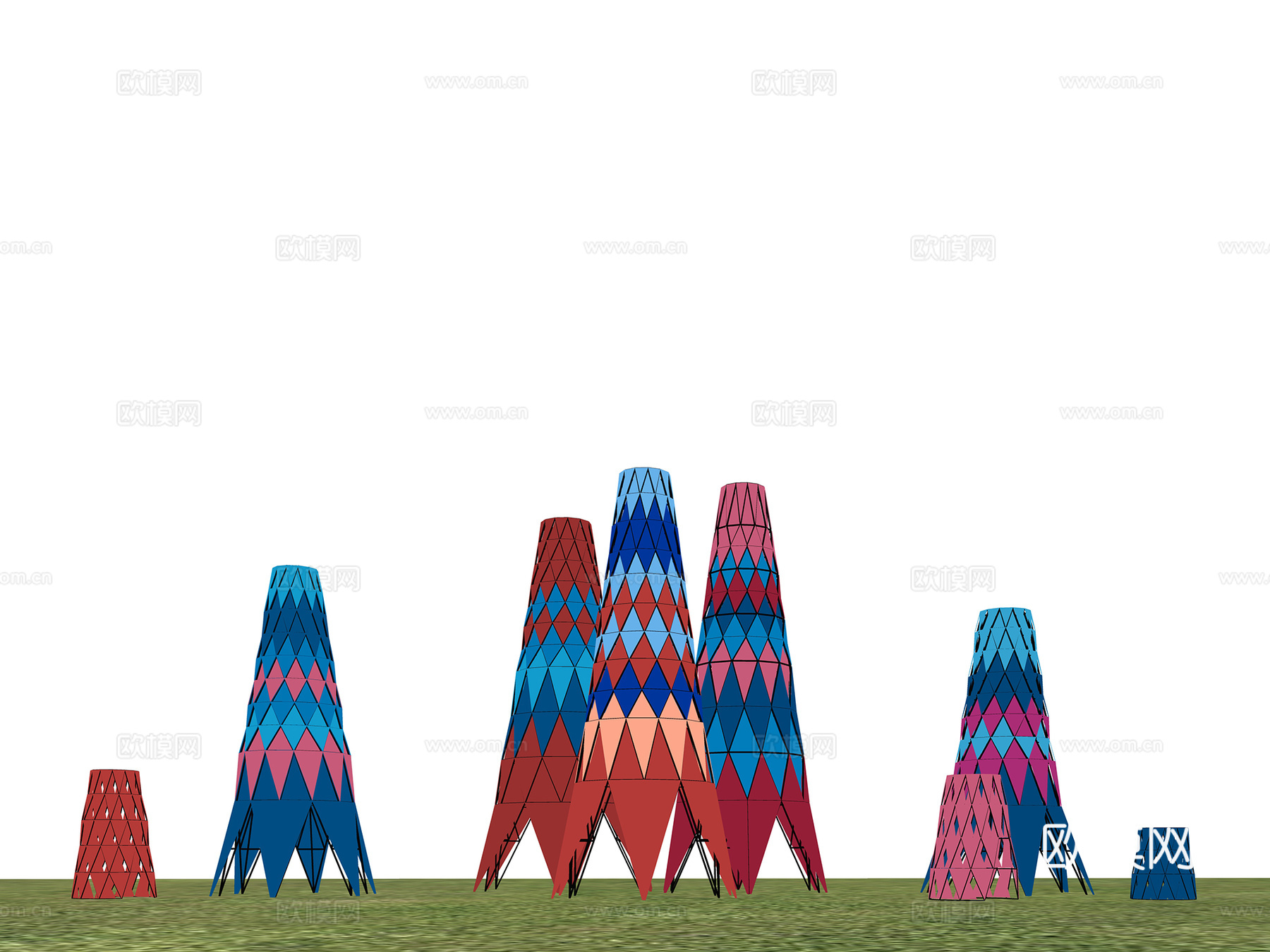 现代网红彩色打卡点彩色高塔音乐节美陈装置装饰su模型