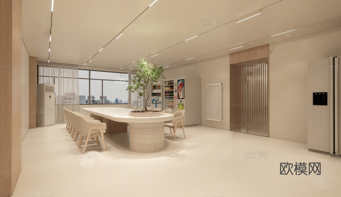 侘寂会议室 会议桌椅组合su模型