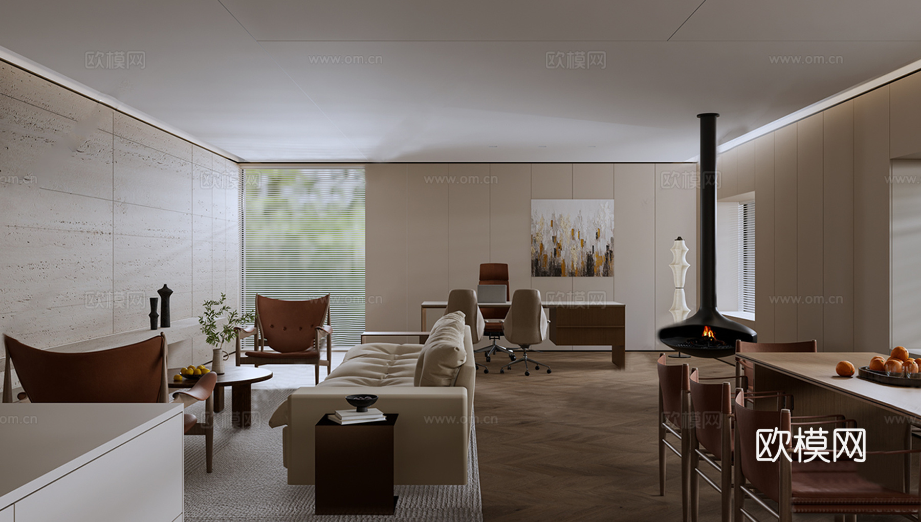 侘寂风办公室 办公桌椅组合su模型