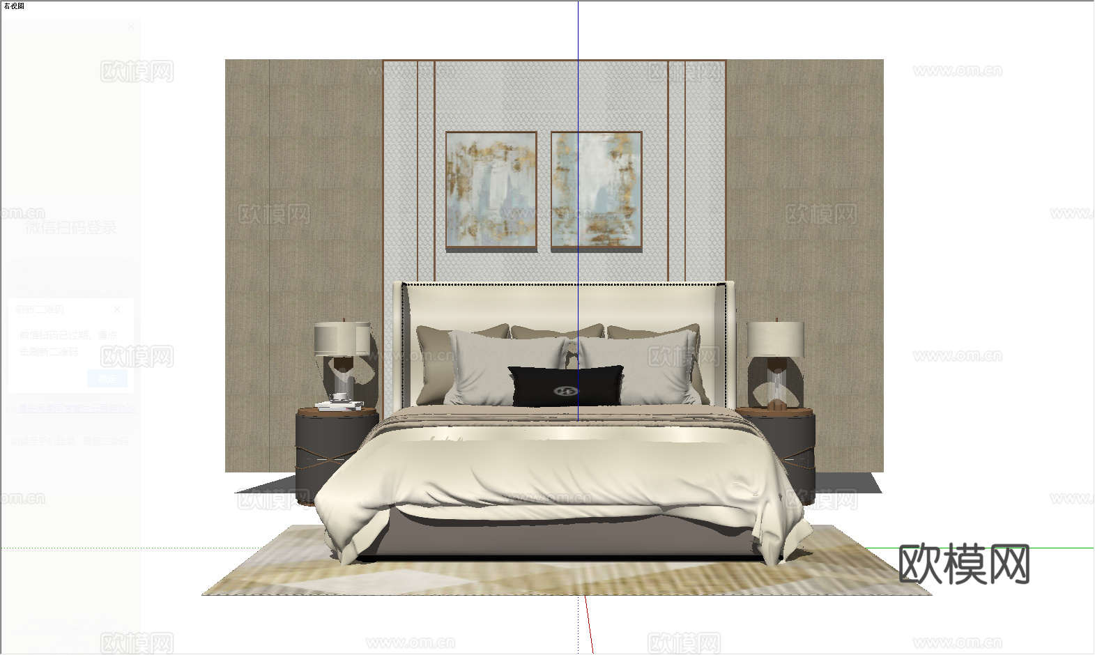 美式风格卧室_双人床_饰品摆件su模型