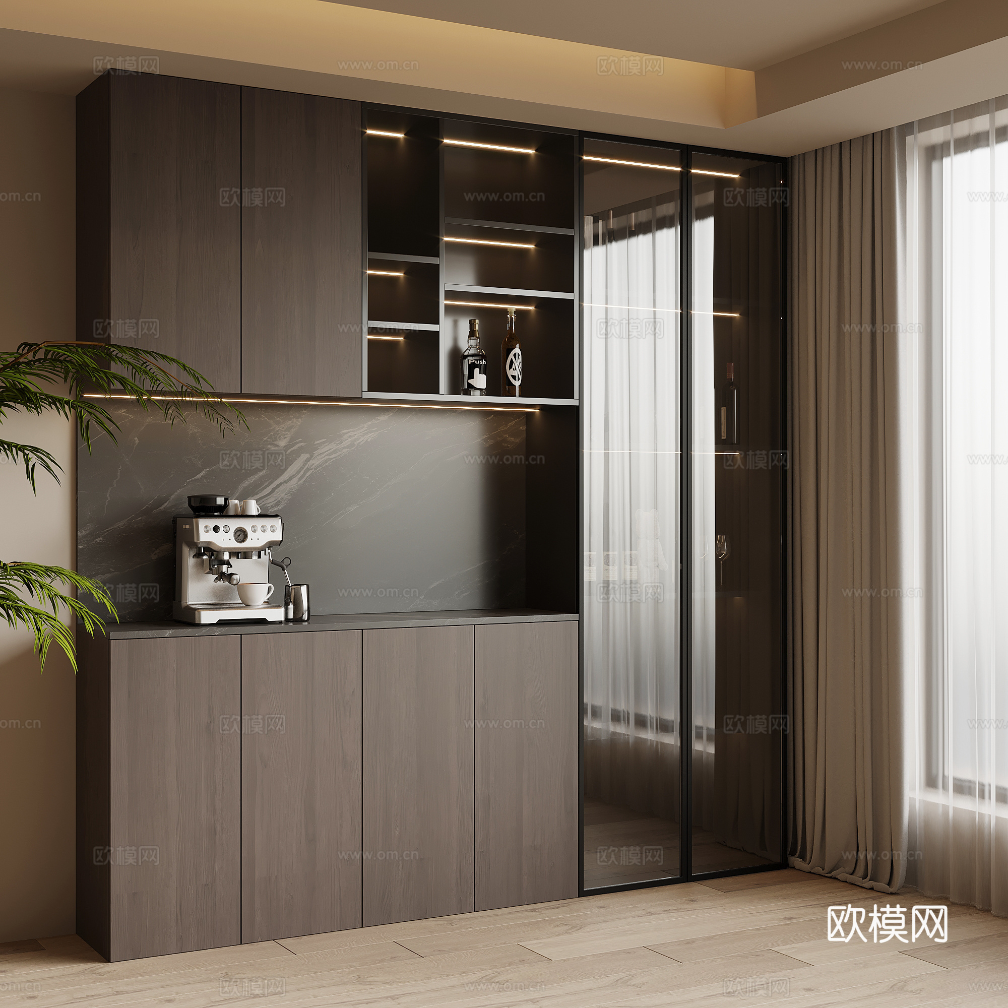 现代意式酒柜 餐边柜su模型