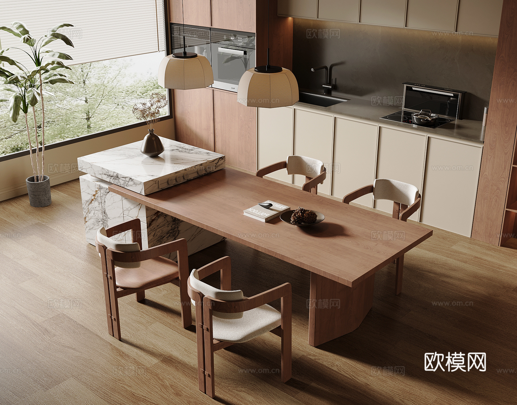 中古风吧台 餐桌椅su模型