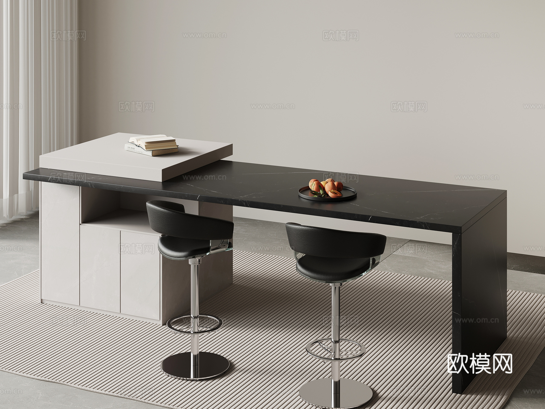 大理石水吧台 中岛餐桌 休闲吧椅su模型