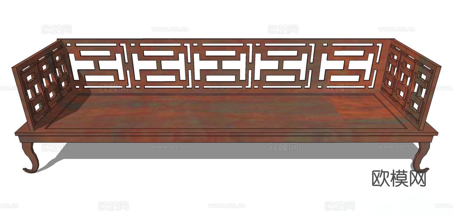 罗汉床 塌 实木床 床 实木罗汉床su模型