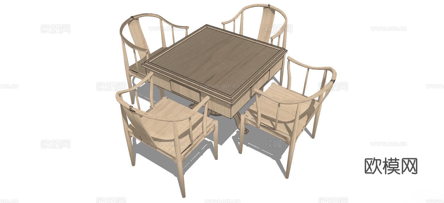 实木桌椅 实木椅子 实木桌子 椅子 桌子 麻将桌su模型