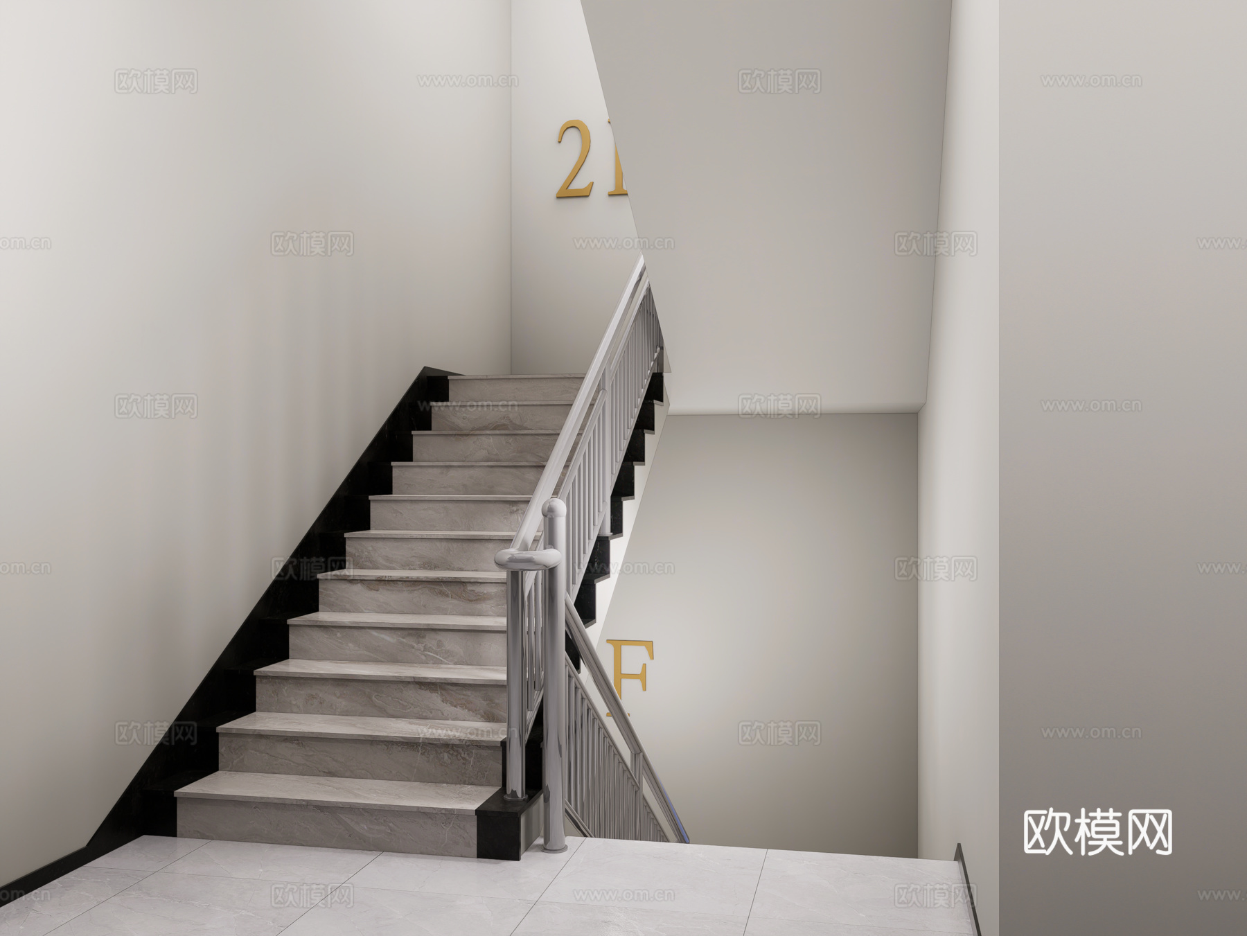 现代楼梯扶手 不锈钢扶手 转角楼梯 疏散楼梯间 消防楼梯su模型
