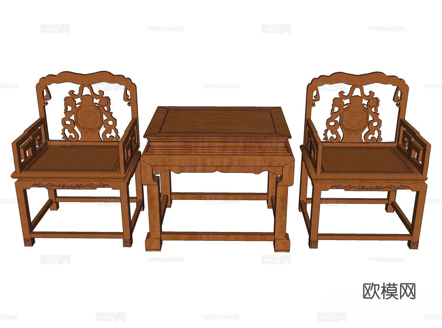 实木桌椅 实木椅子 实木桌子 椅子 桌子 茶几su模型
