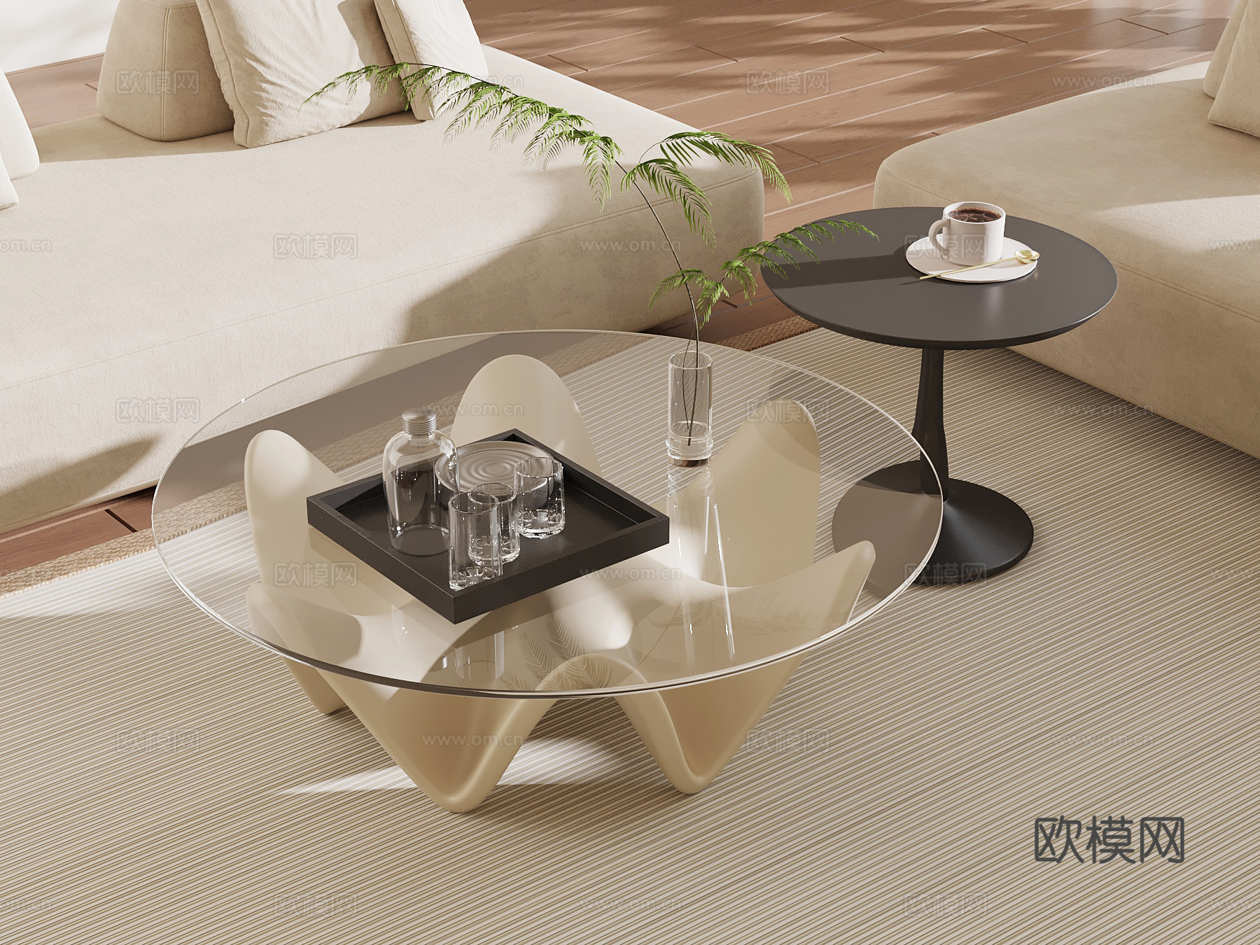 现代中古茶几 法式奶油茶几su模型