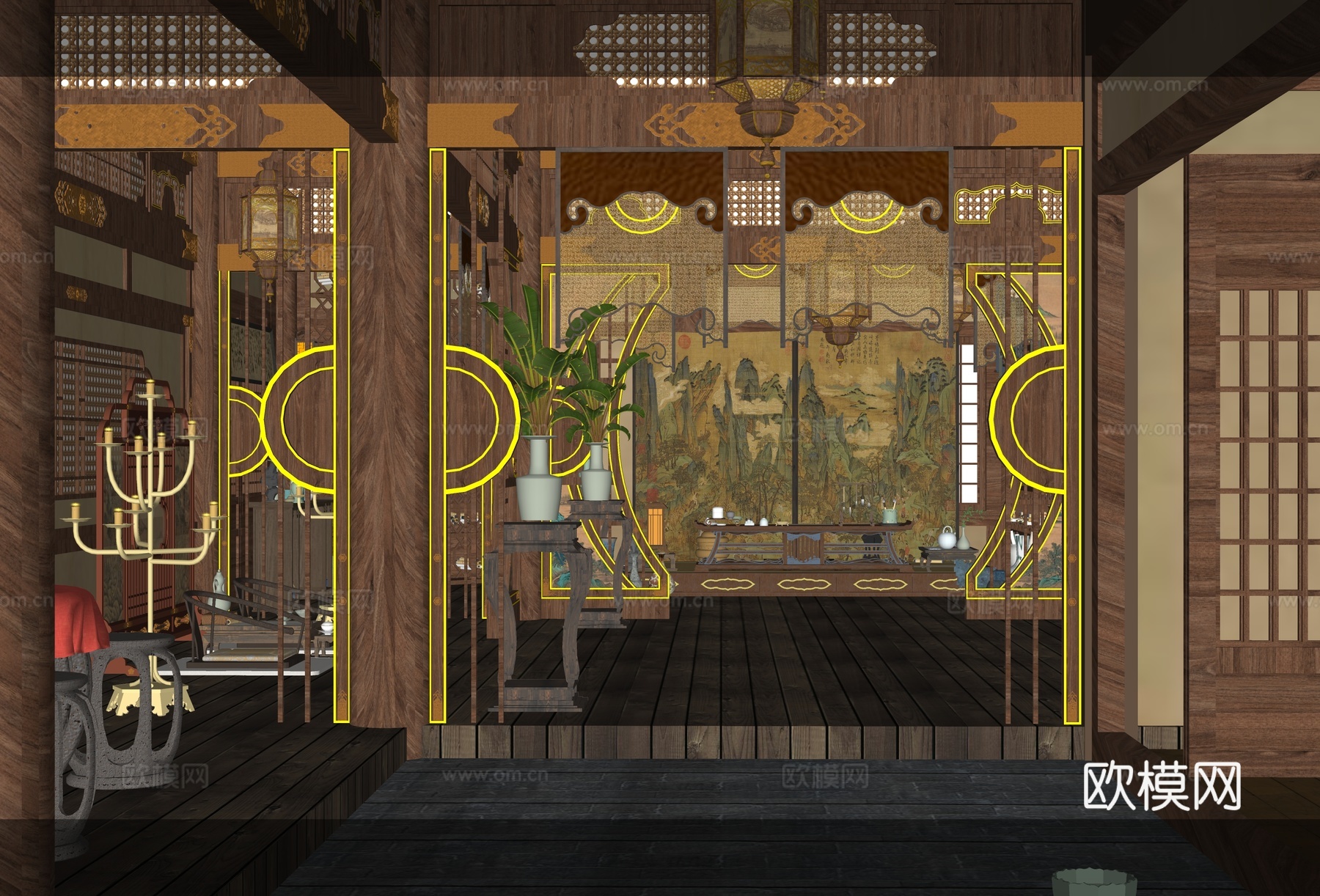 宋式 唐代 中式 古建筑家装空间 影视 古代客厅 书房 影视su模型