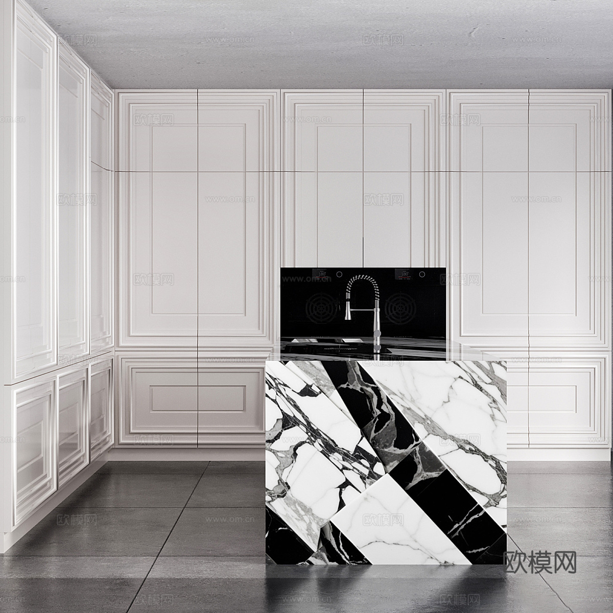 现代意式轻奢橱柜 岛台3d模型下载（渲染图2）