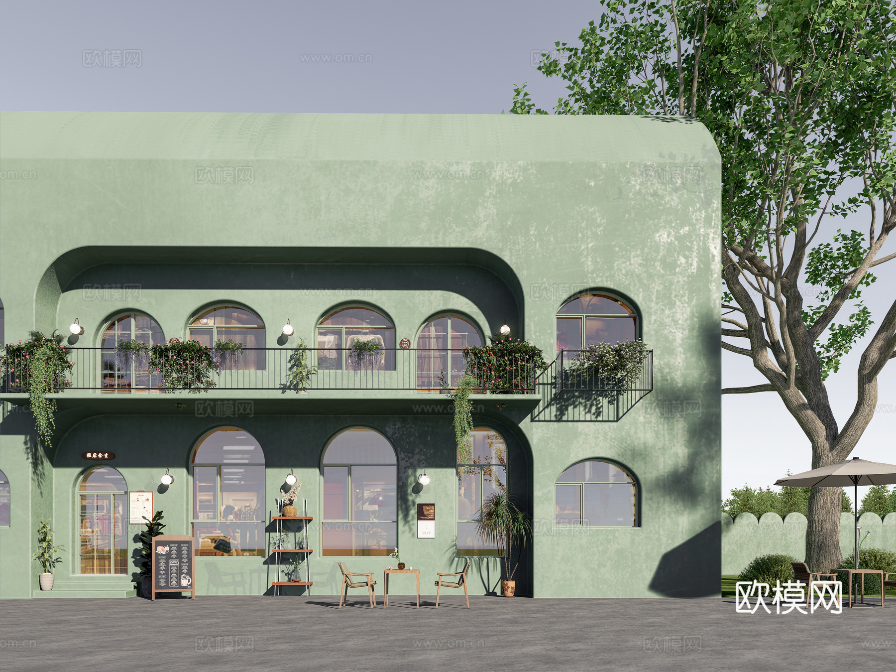 现代法式咖啡店餐饮店民宿门头su模型