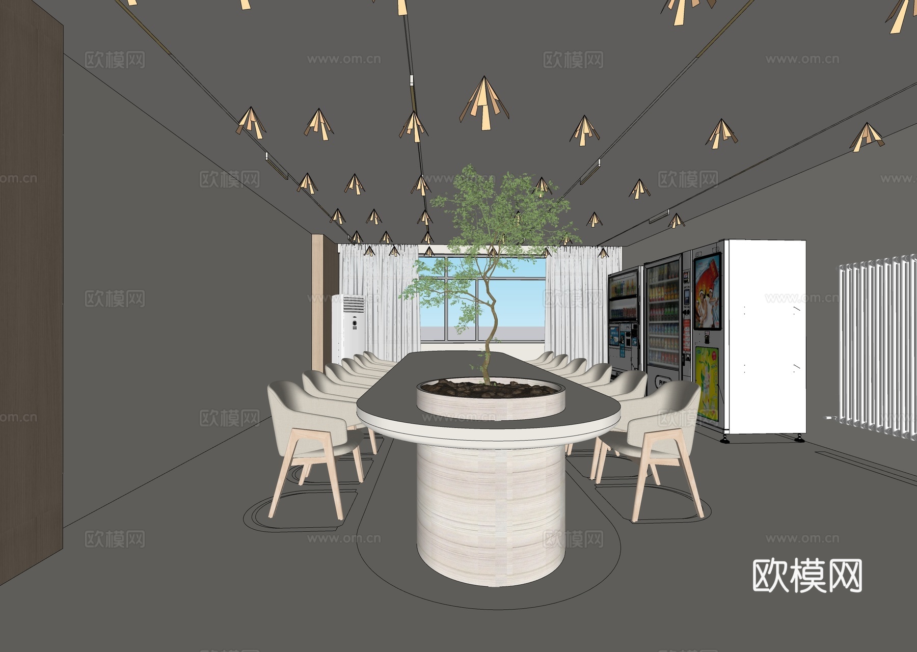 侘寂会议室 会议桌椅组合su模型