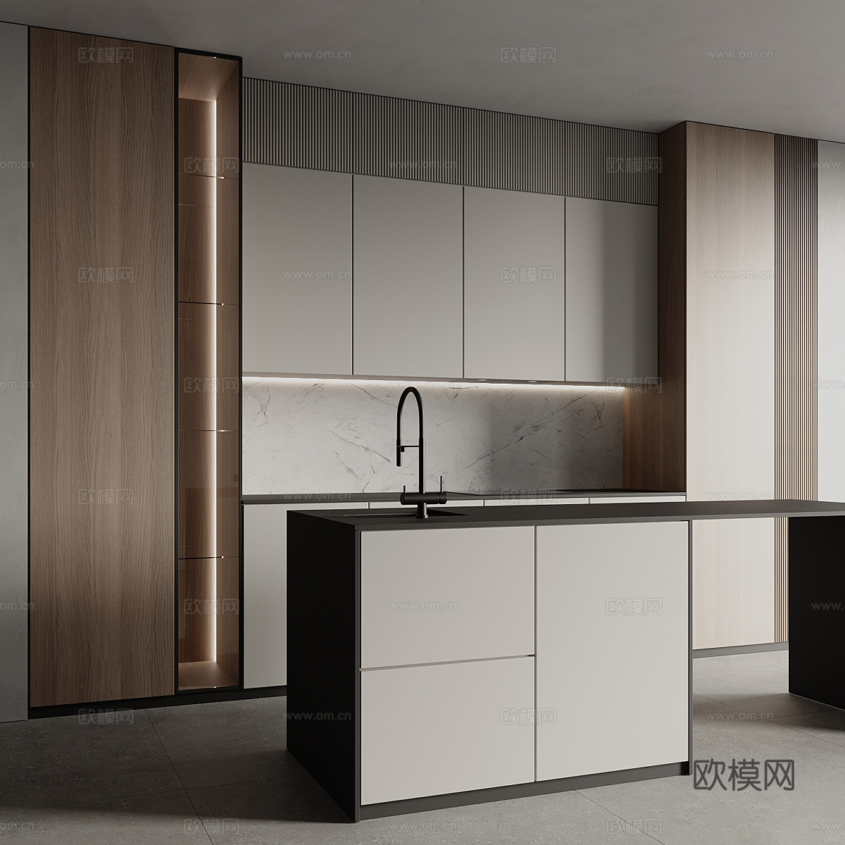 现代极简橱柜 岛台3d模型下载（渲染图2）
