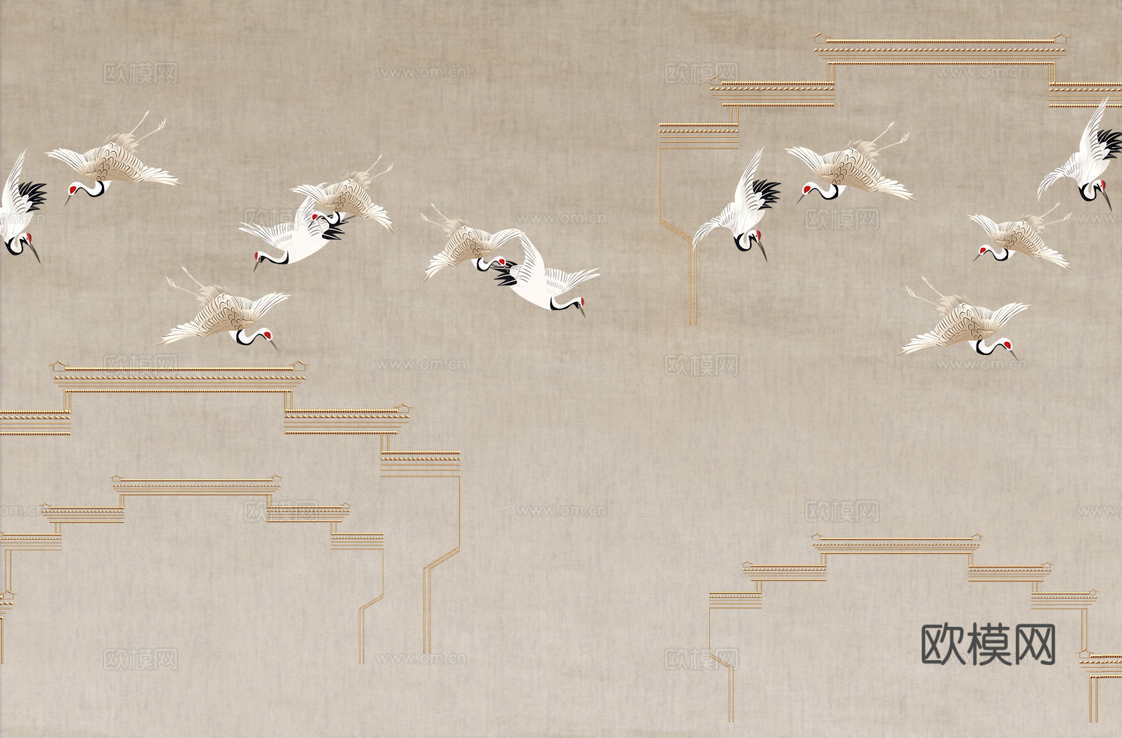 中式新中式建筑壁纸壁画