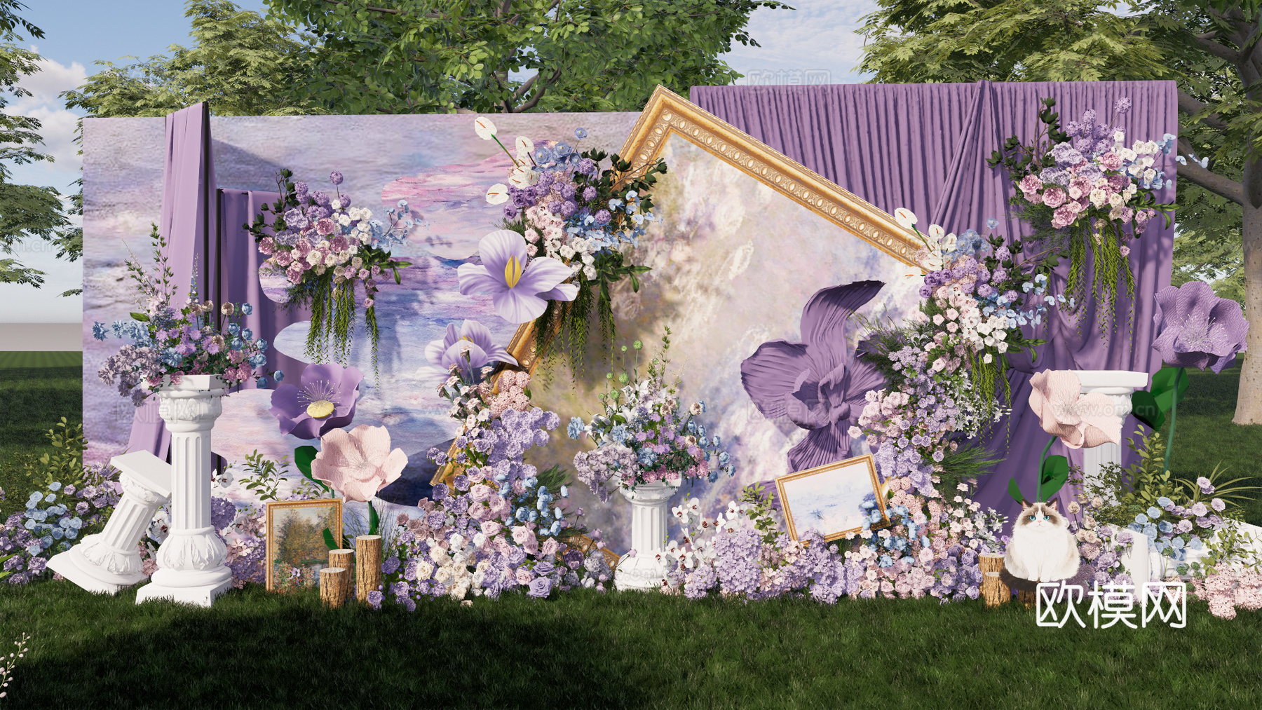 莫奈花园主题婚礼花艺美陈su模型