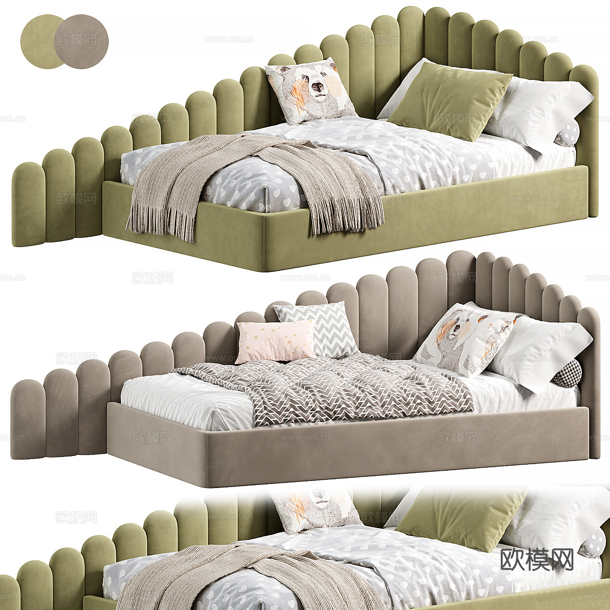 现代奶油风 Savoiardi 儿童布艺沙发床3d模型下载（渲染图1）