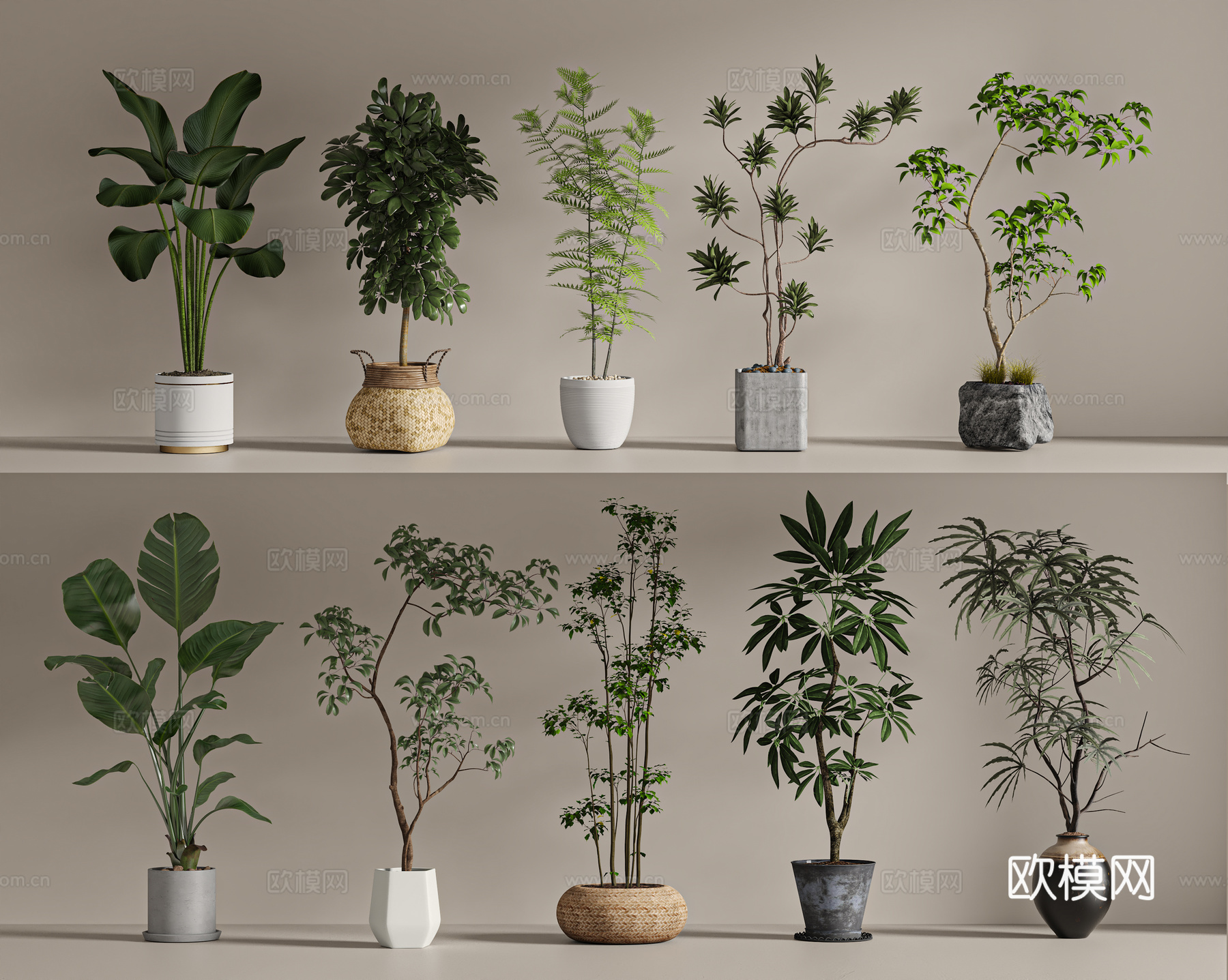 现代盆栽组合su模型