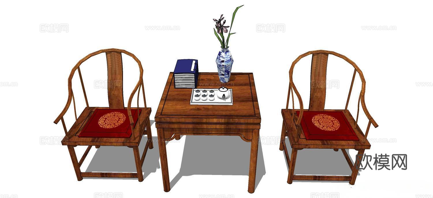 实木桌椅 实木椅子 实木桌子 椅子 桌子 茶几su模型