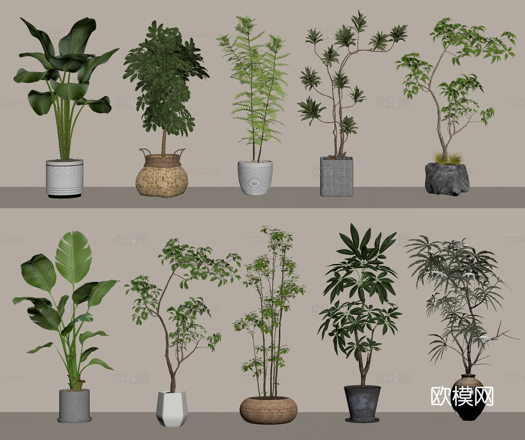 现代盆栽组合su模型