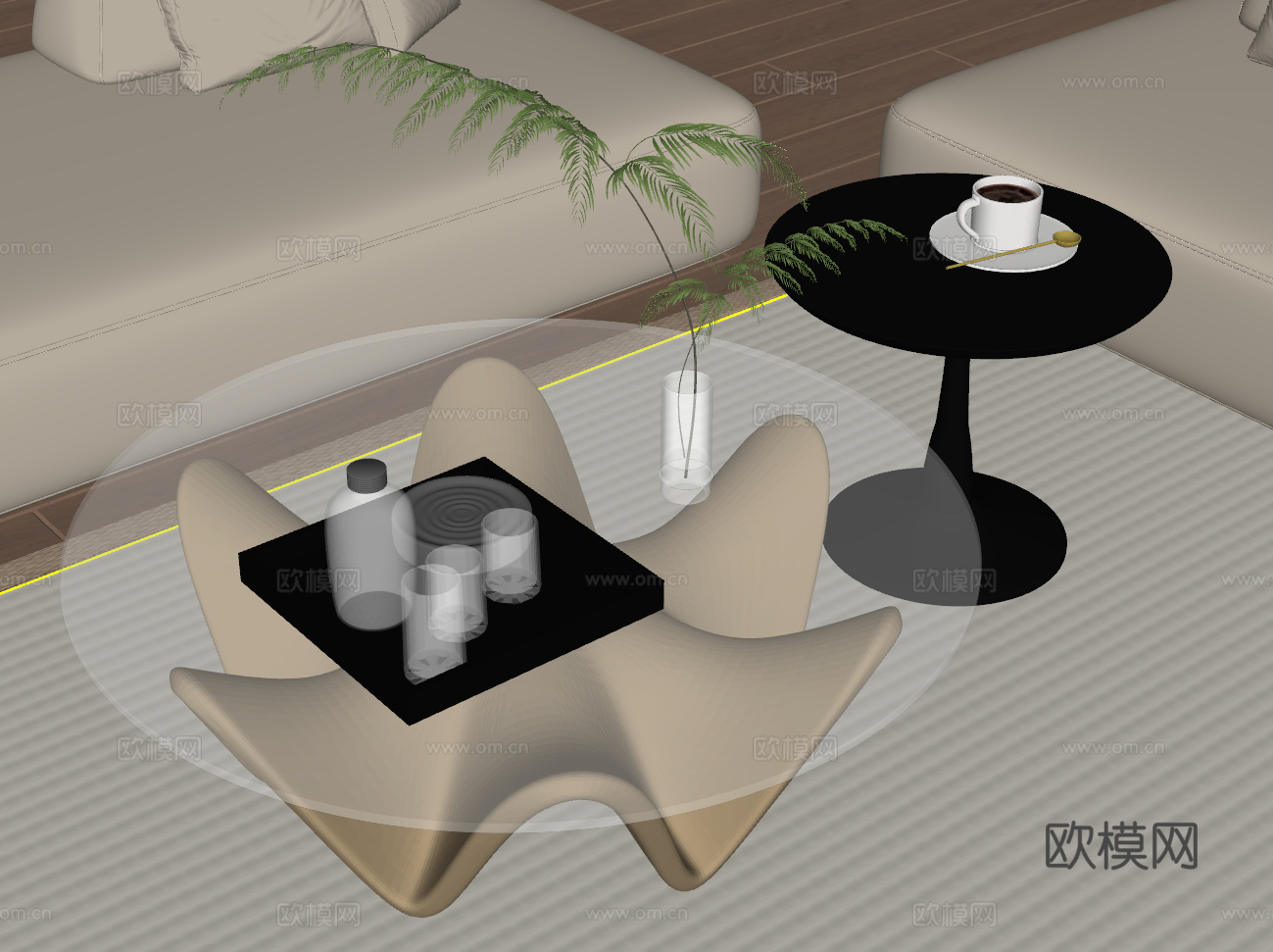 现代中古茶几 法式奶油茶几su模型