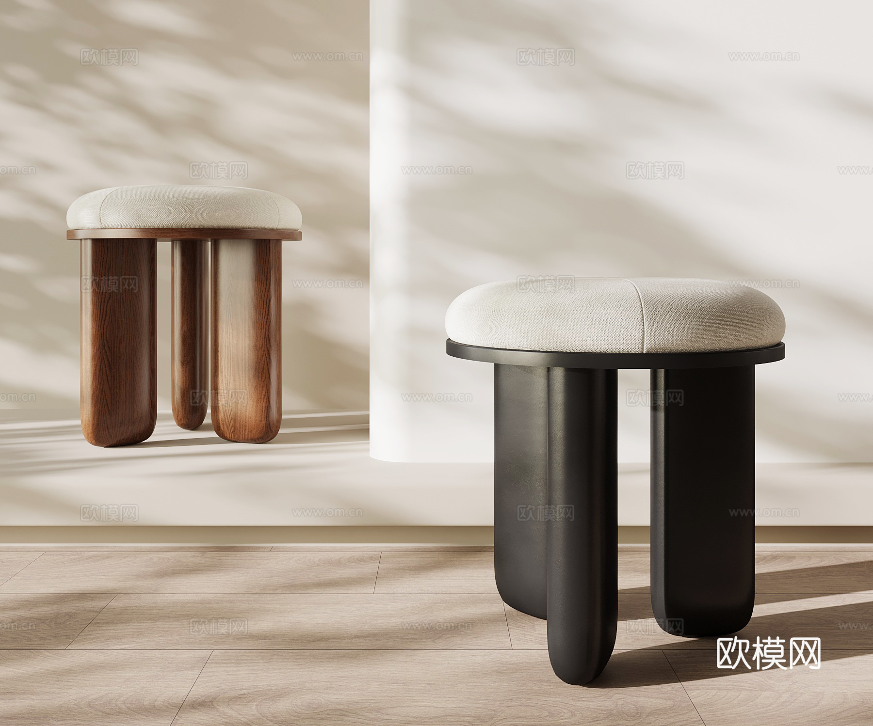 现代复古凳子 换鞋凳 梳妆凳su模型