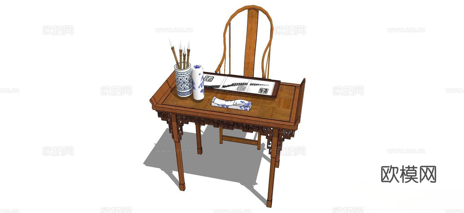 实木桌椅 实木椅子 实木桌子 椅子 桌子 书桌椅su模型
