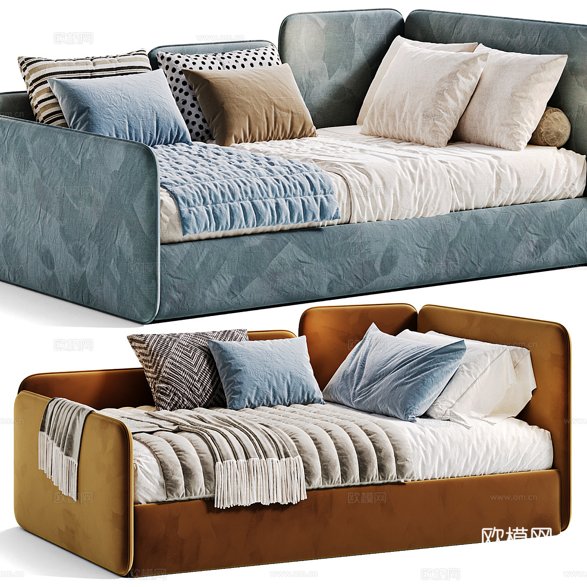 奶油风儿童布艺沙发床3d模型下载（渲染图6）