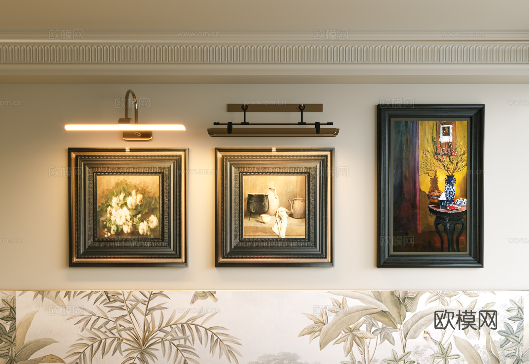 法式中古风装饰画 挂画 法式装饰画 壁灯复古高级画 壁灯3d模型下载